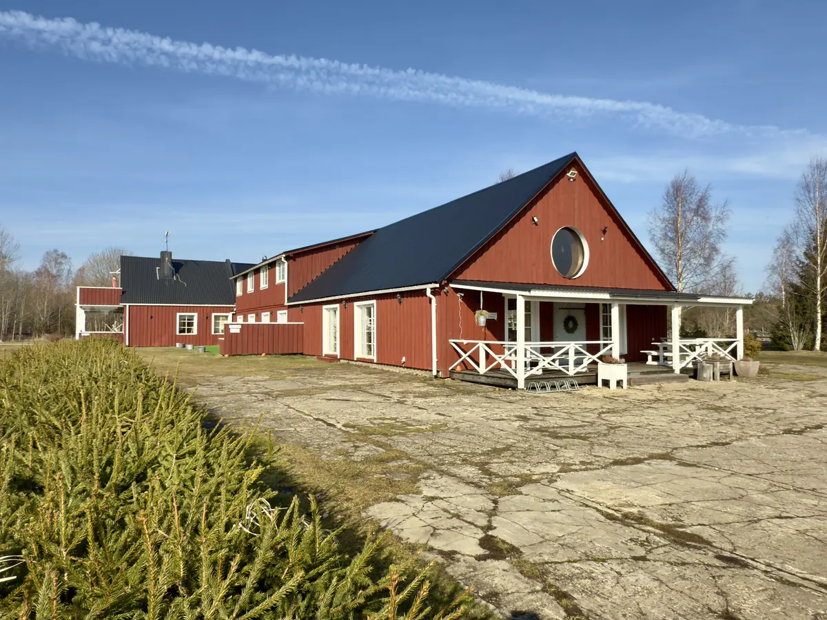 Ratturi Kohviku punane hoone valge terrassiga Reigi külas